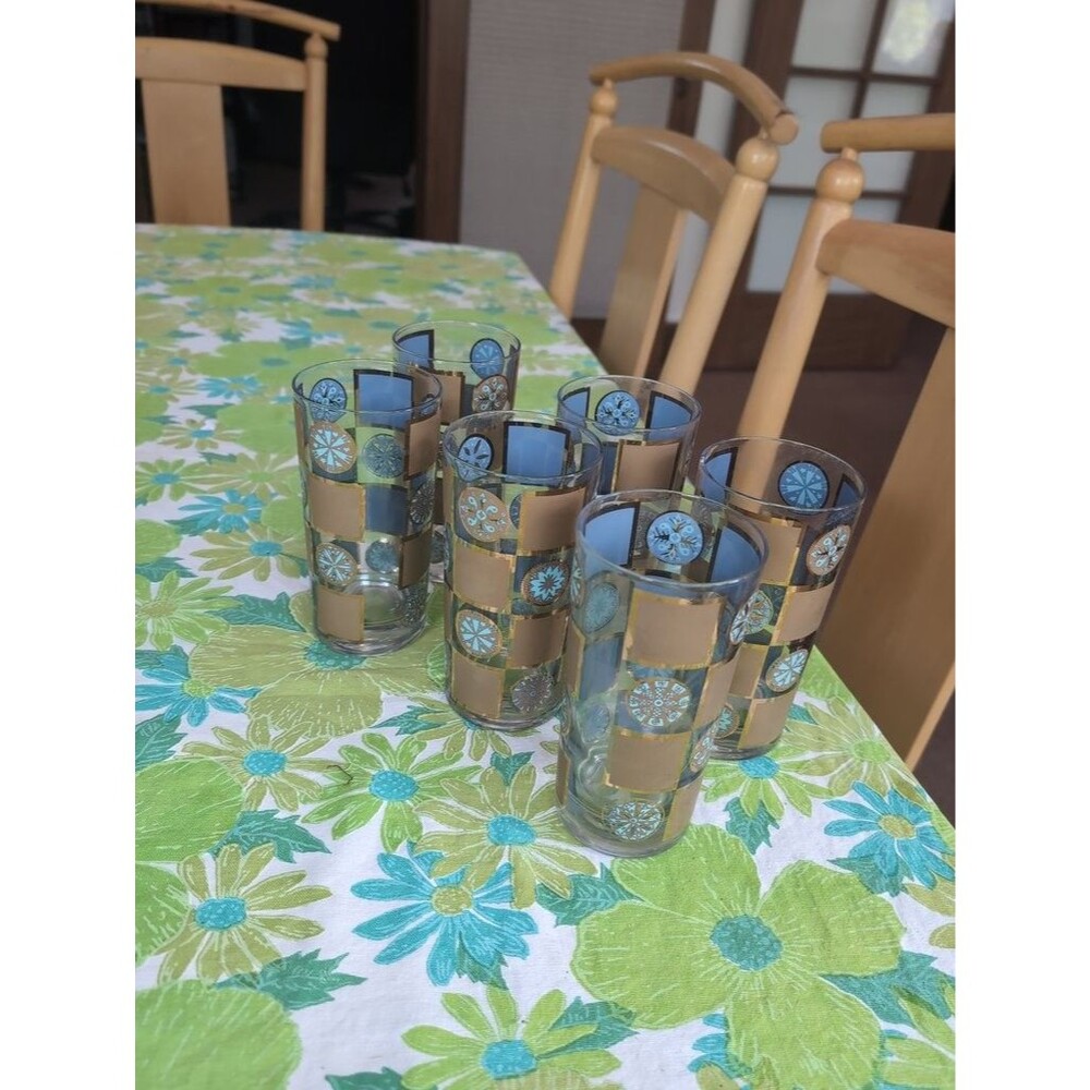 Set Of 6 Vintage Mid-Century Modern Geometric Glass Tumblers